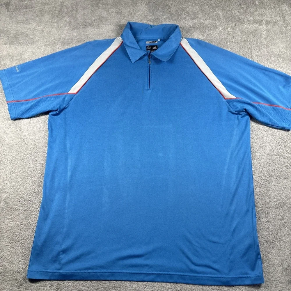 ADIDAS Golf Polo Blue White Climacool Polo 1/4 Zip Pullover Shirt Size XL